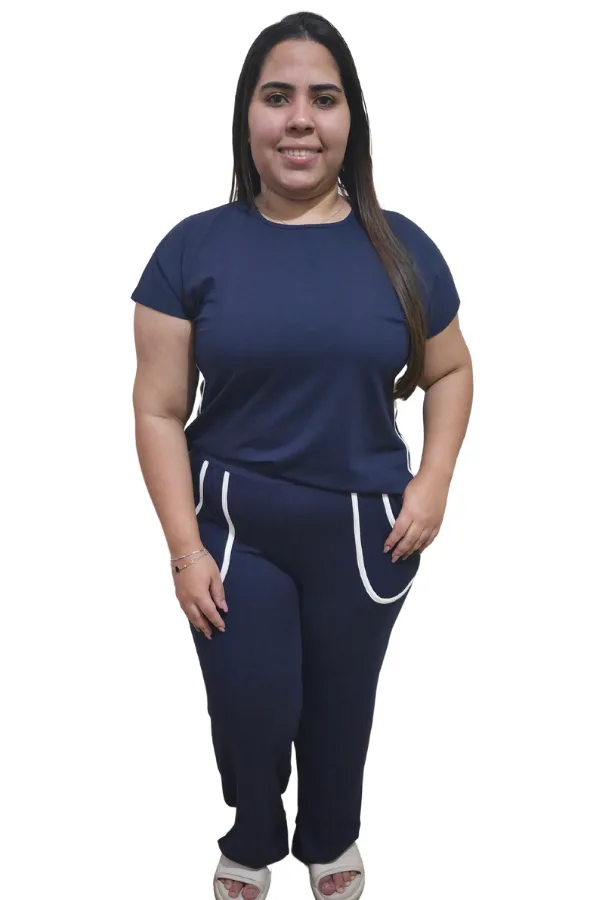 Conjunto Feminino Premium em Viscolycra Liz azul-marinho GG FRENTE
