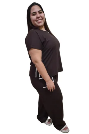 Conjunto Feminino Premium em Viscolycra Liz marrom GG LATERAL