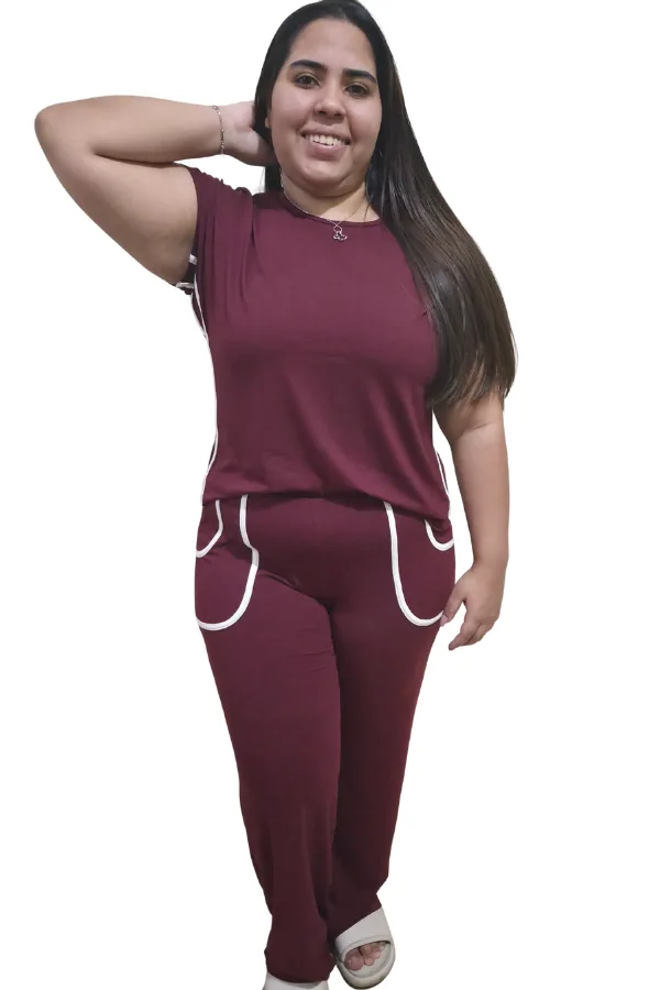 Conjunto Feminino Premium em Viscolycra Liz vinho GG FRENTE