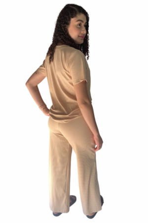 Conjunto Feminino Canelado Bege Manuela lateral