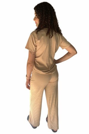 Conjunto Feminino Canelado Bege Manuela costas