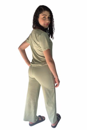 Conjunto Feminino Canelado Manuela verde lateral