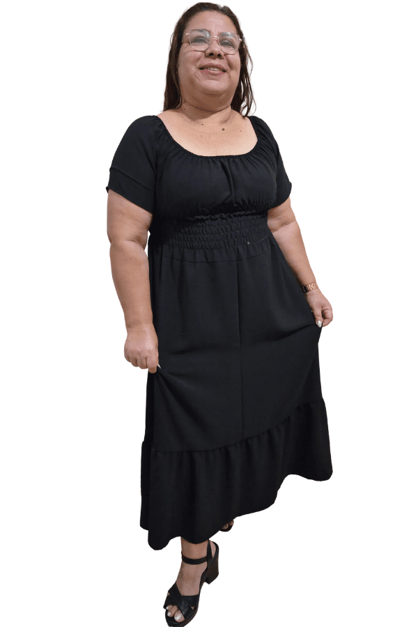 Vestido Bianca Longo com Lastex na Cintura
