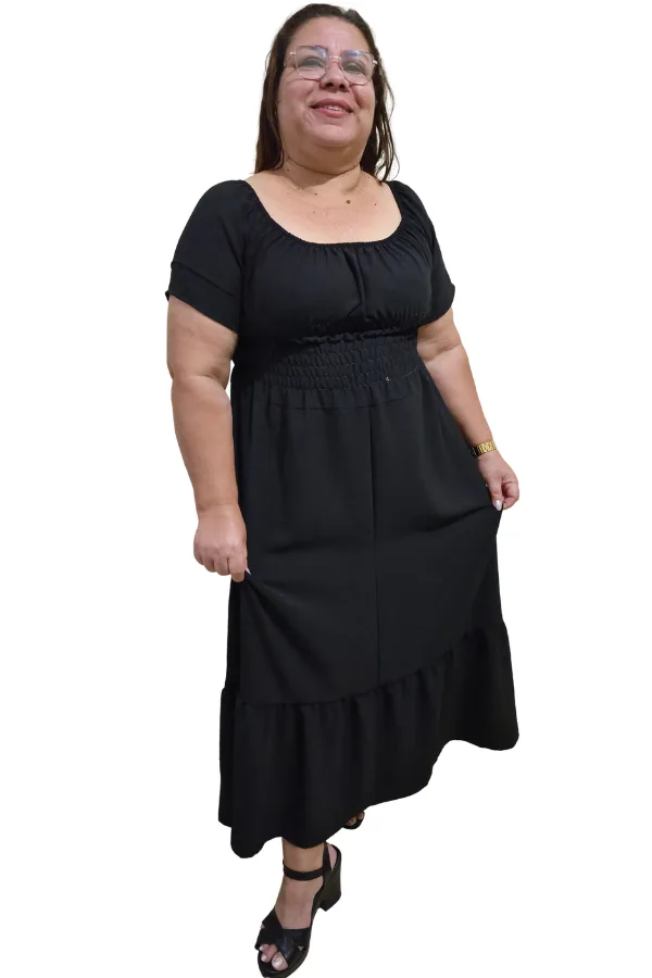 Vestido Bianca Longo com Lastex na Cintura