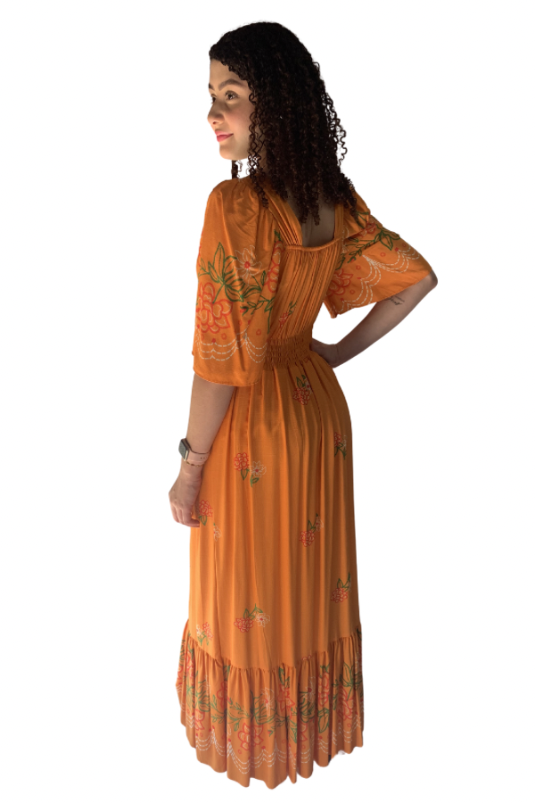 Vestido Longo Laranja Floral Catarina costas