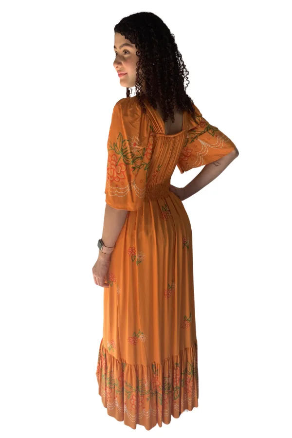 Vestido Longo Laranja Floral Catarina costas