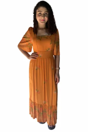 Vestido Longo Laranja Floral Catarina frente