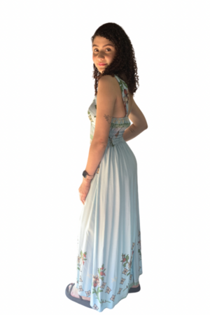 Vestido Longo Floral Celina azul floral costas