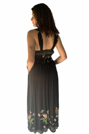 Vestido Longo Floral Celina preto floral costas