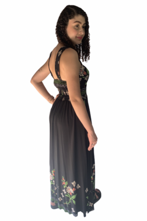 Vestido Longo Floral Celina preto floral lateral