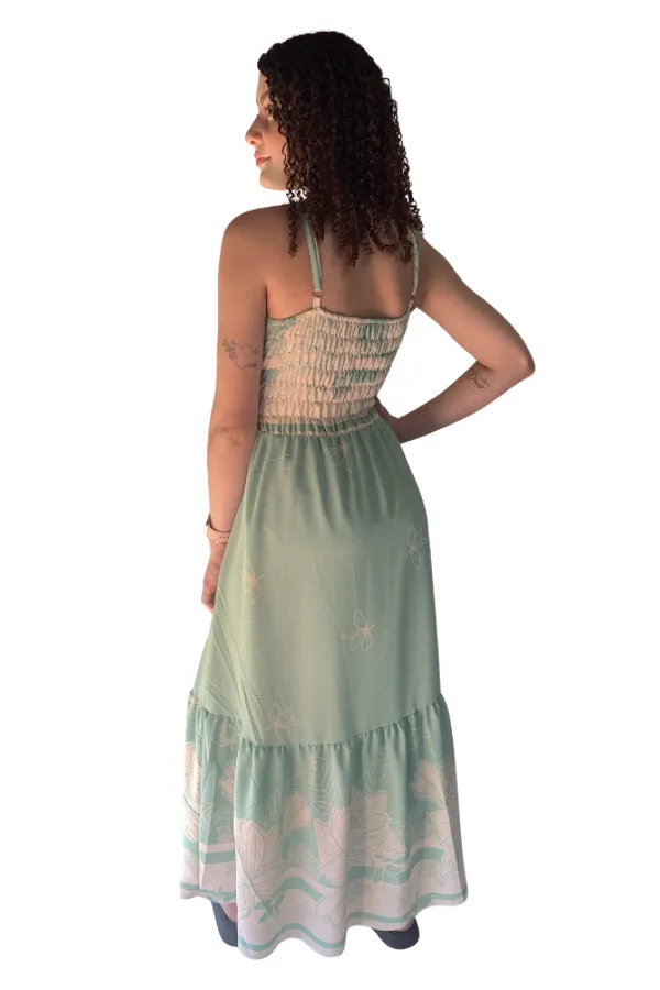 Vestido Longo Verde Floral Lavínia costas