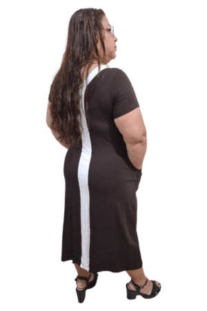 Vestido Longo Bicolor em Moletinho Camila marrom G costas