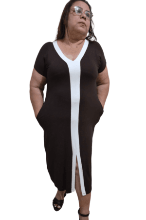 Vestido Longo Bicolor em Moletinho Camila marrom G frente
