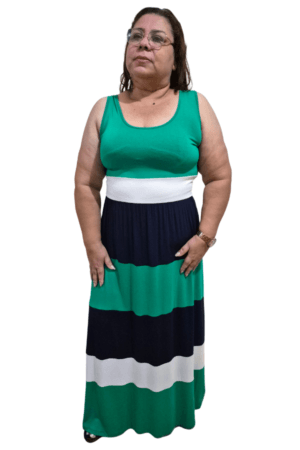 Vestido Longo Bicolor em Viscolycra Maya verde GG FRENTE