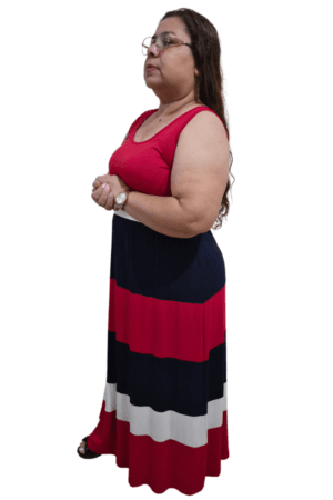 Vestido Longo Bicolor em Viscolycra Maya vermelho GG FRENTE