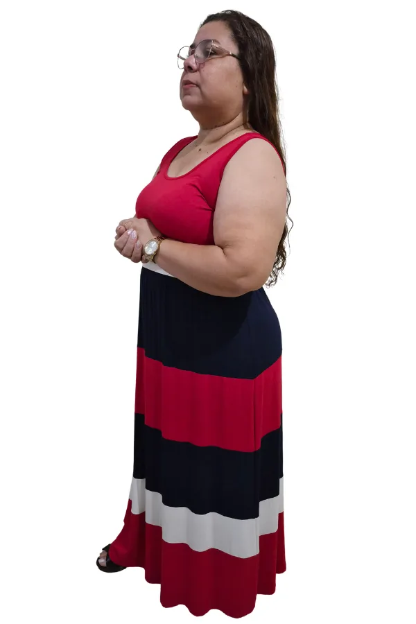 Vestido Maya Longo Tricolor em Viscolycra