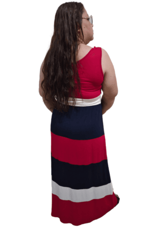 Vestido Longo Bicolor em Viscolycra Maya vermelho costas GG