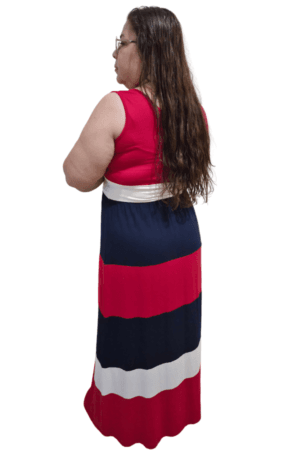 Vestido Longo Bicolor em Viscolycra Maya vermelho lateral GG