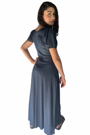 Vestido Longo Jeans Isadora vista lateral