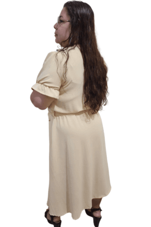 Vestido Midi em Tecido Duna com Elastano Maite areia GG costas