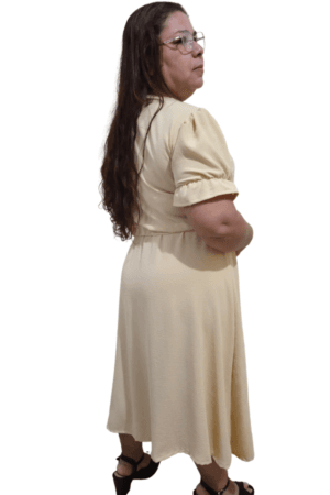 Vestido Midi em Tecido Duna com Elastano Maite areia GG lateral