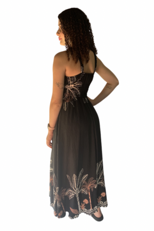 Vestido Longo Preto Mirela em viscolinho costas