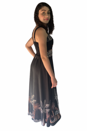Vestido Longo Preto Mirela em viscolinho lateral