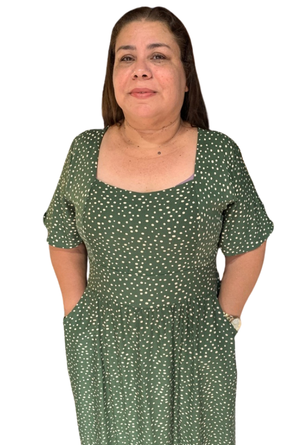 Vestido Olivia Forrado Viscolinho Poá Verde