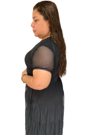 Vestido Longo Preto Serena em Tule com Elastano vista lateral