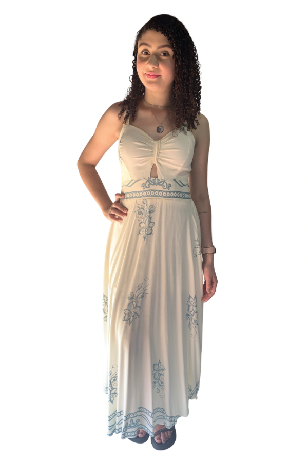 Vestido Branco Viscolinho Branco Floral Sofia