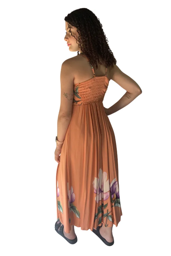 Vestido Longo Laranja Floral Victoria costas
