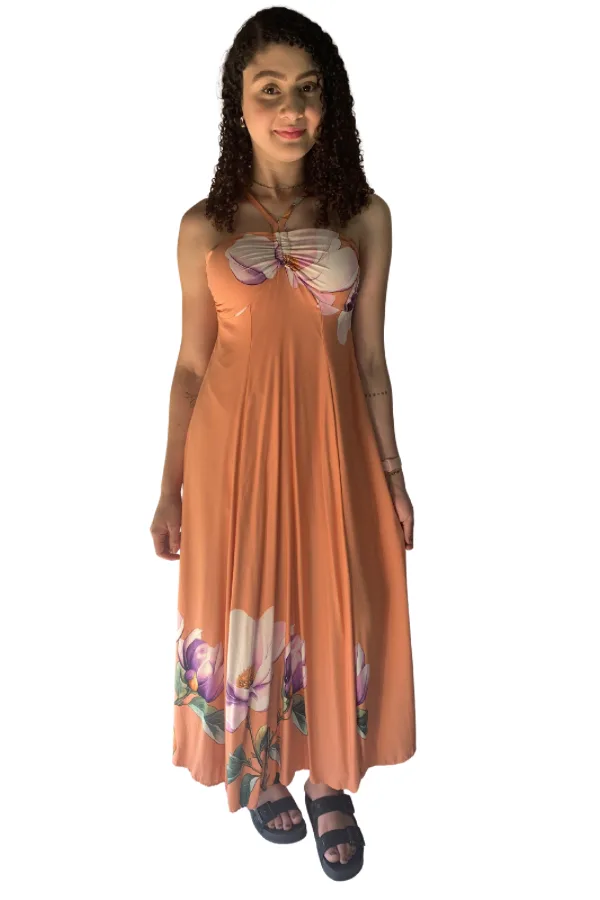 Vestido Victoria Longo Laranja Floral